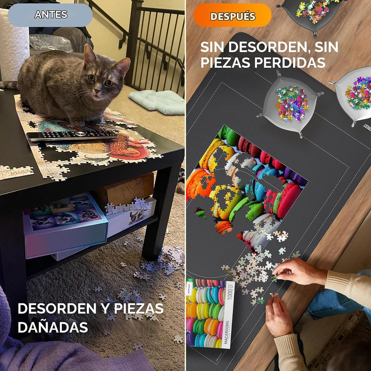 Newverest Tapete Enrollable para Rompecabezas, Almohadilla Ahorradora de 55" x 35.5" Guardador Portátil para Hasta 3000 Piezas con Parte Inferior de Goma Antideslizante y Parte Superior de Poliéster +