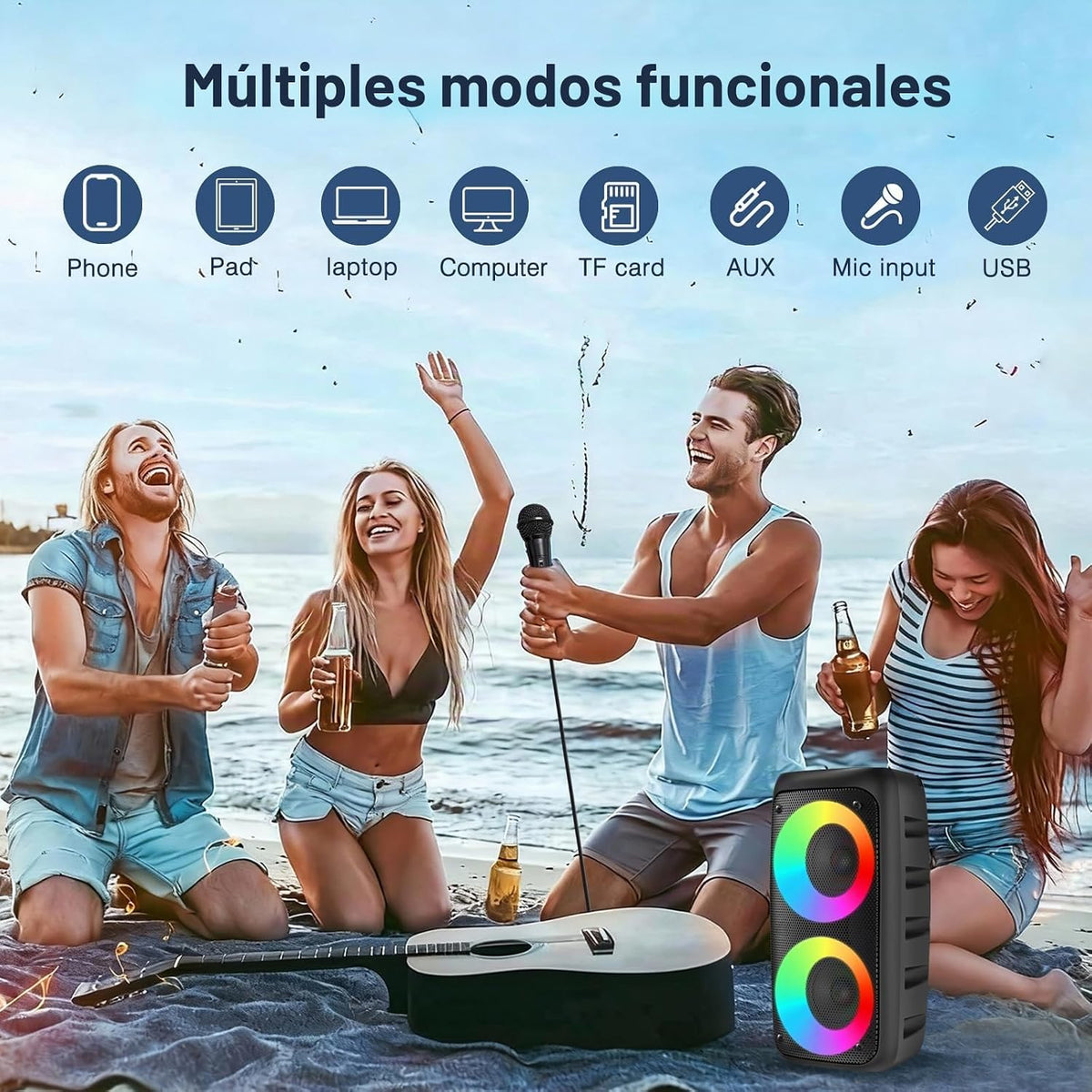 Máquina de karaoke para adultos y niños, luces LED coloridas, altavoz Bluetooth portátil con 1 micrófono con cable, soporte TWS/TF/USB/AUX para escenario de fiesta en casa, al aire libre, regalos de Navidad, al aire libre