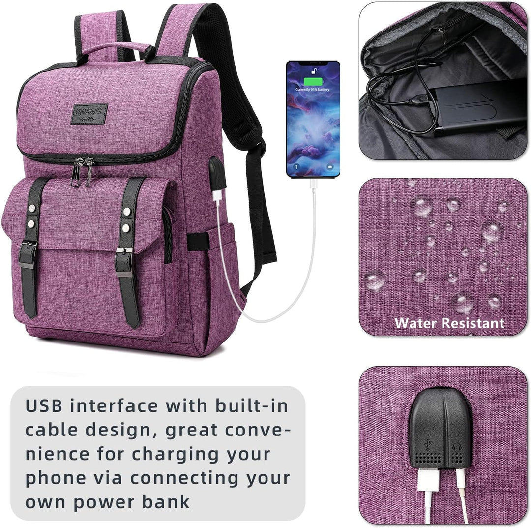 Mochila vintage para laptop con puerto de carga USB para mujeres y...