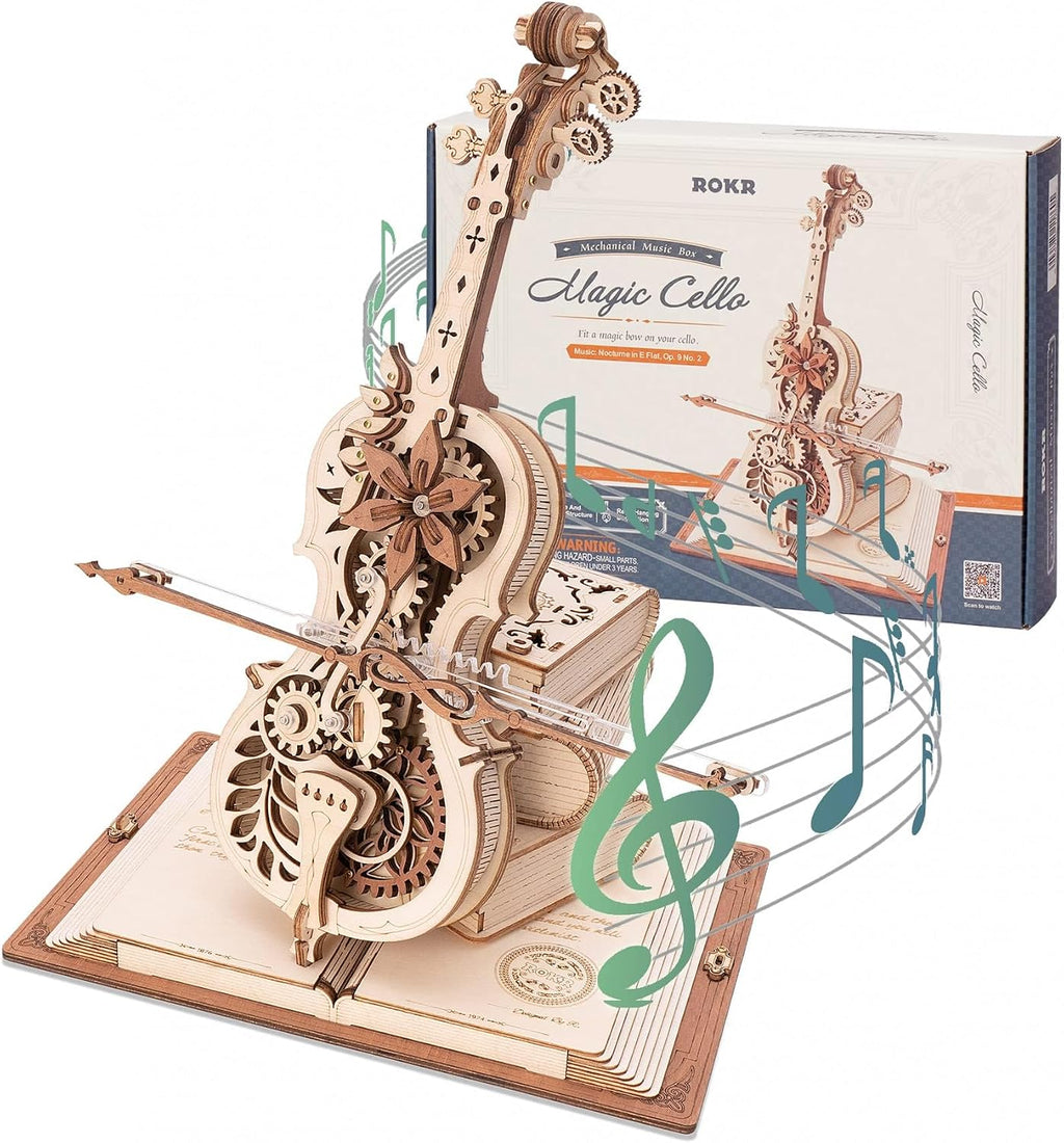 ROKR Rompecabezas de madera 3D para adultos, kits de caja de música de madera, kits de modelo de madera de violonchelo para adultos, proyectos de tallo para adolescentes, regalos de cumpleaños, pasatiempos para mujeres y hombres