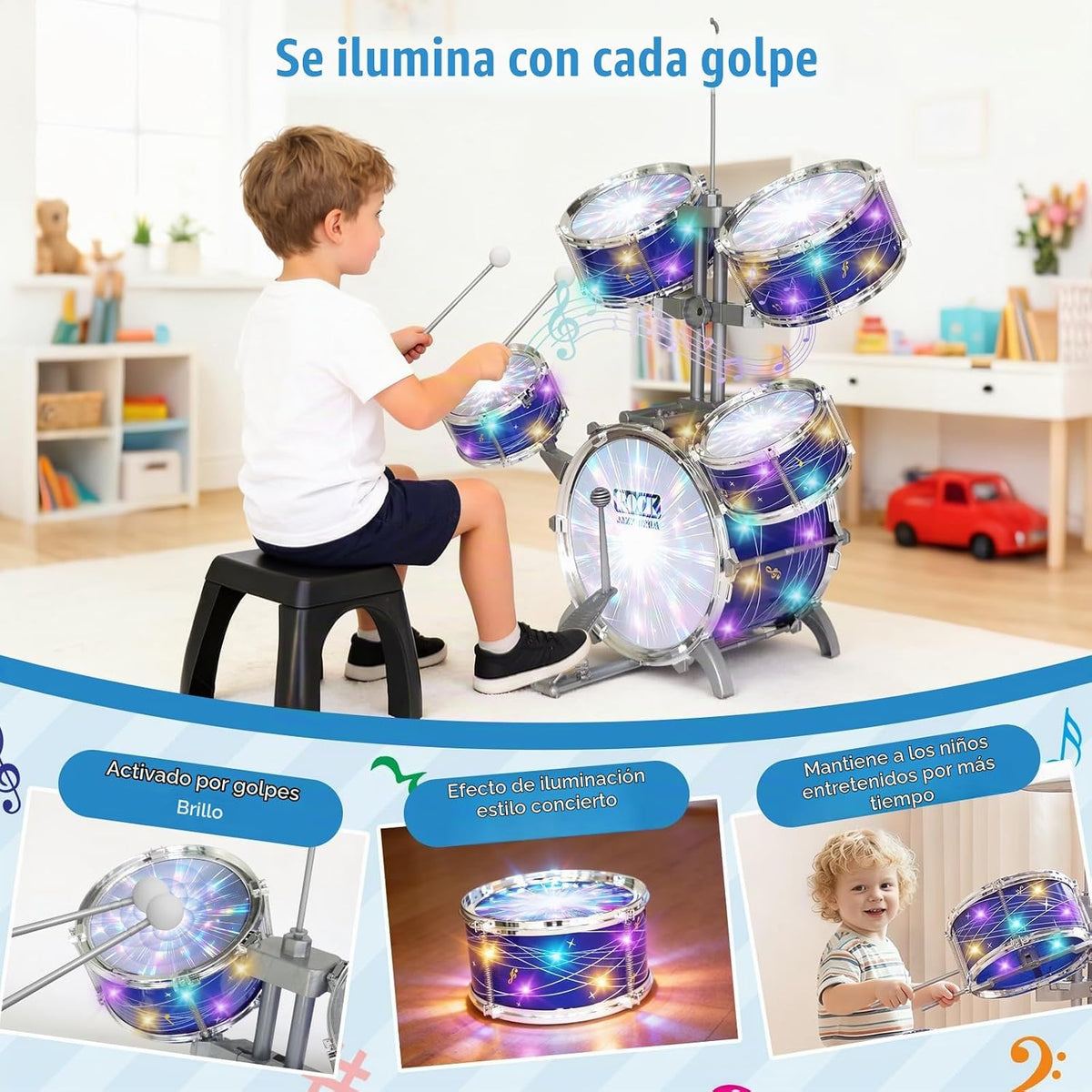 Juego de batería para niños pequeños de 1 a 3 años, kit de batería de jazz
