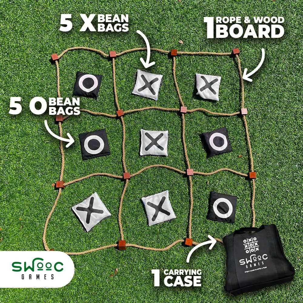 Swooc Games® - Juego de Tic Tac Toe Gigante para Exterior (Tod Weather) | 3 pies x 3 pies | Montaje instantáneo, sin necesidad de ensamblaje | Juegos gigantes al aire libre para adultos y familia | Juguetes para exterior | Diversión en césped y jardín