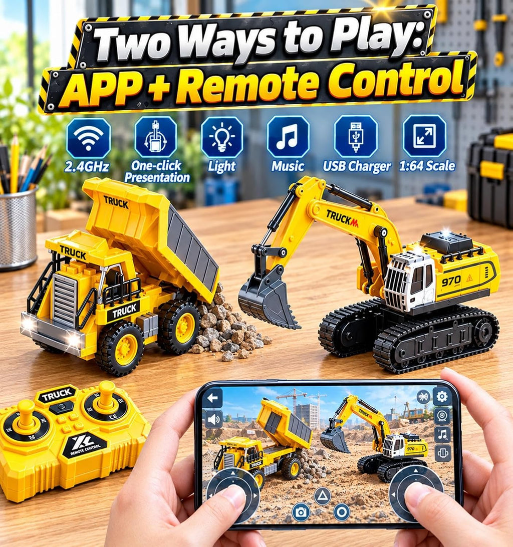 2P Mini Excavadora RC y camión volquete juguete conjunto, construcción