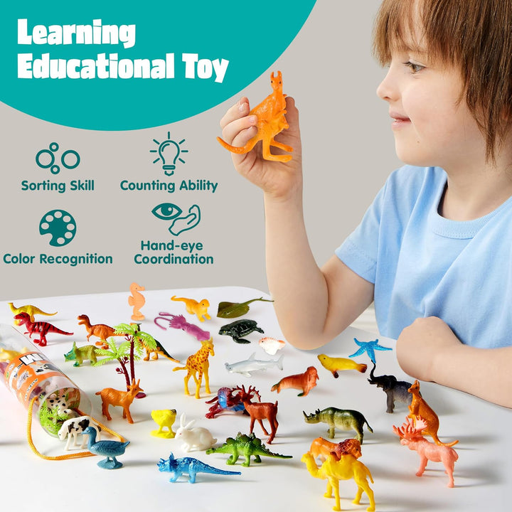 JOYIN 69 figuras de animales pequeños, mini juego de juguetes de se...