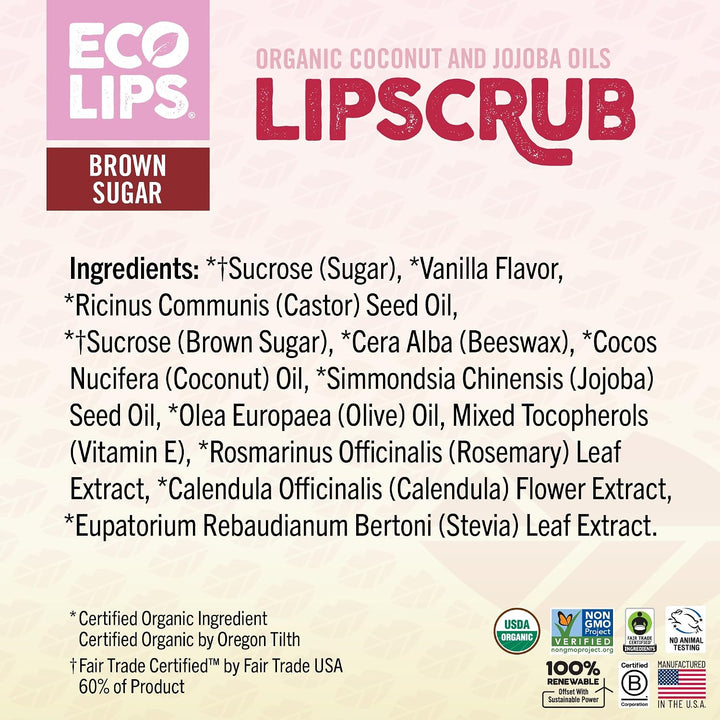 Eco Lips Paquete de 2 exfoliantes labiales de azúcar morena, tratam...