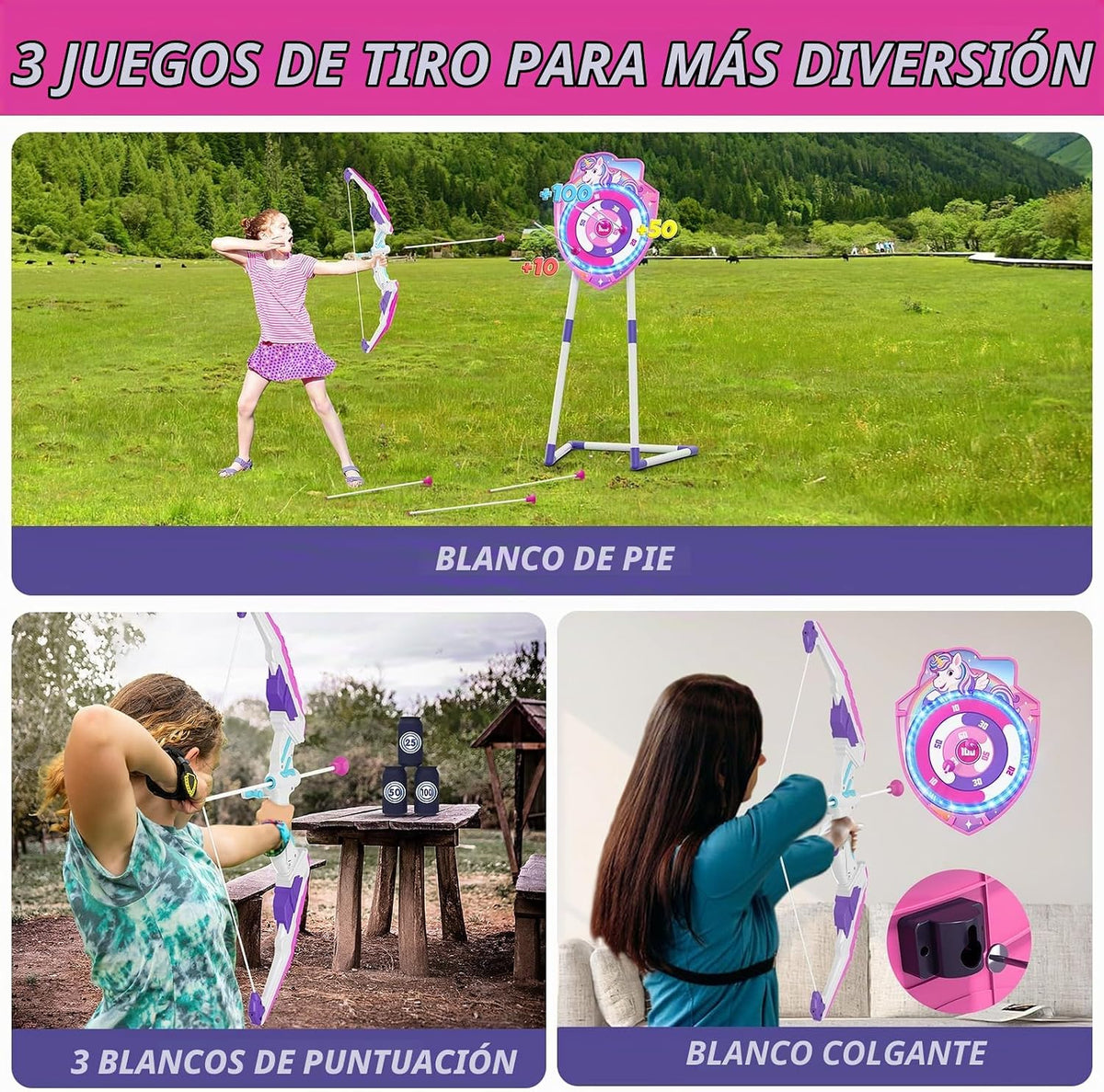 Bow y Arrow para Kids, LED Light Up Archery Set con Unicorn Target
