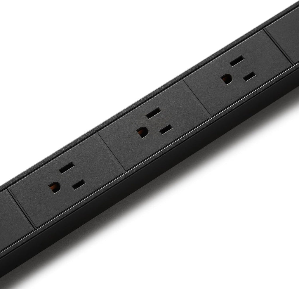Amazon Basics Regleta protectora de sobretensiones, 12 tomas, resistente, metal, 600 julios, cable de extensión de 6 pies, amplio espaciado, montable, negro
