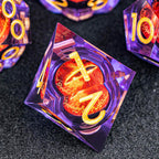 DND Gaze - Juego de 7 dados poliédricos de núcleo líquido para juego de rol de Dungeons Dragons RPG, dados D y D con bordes afilados de resina con caja de regalo D6 D8 D10 D12 D20 (morado