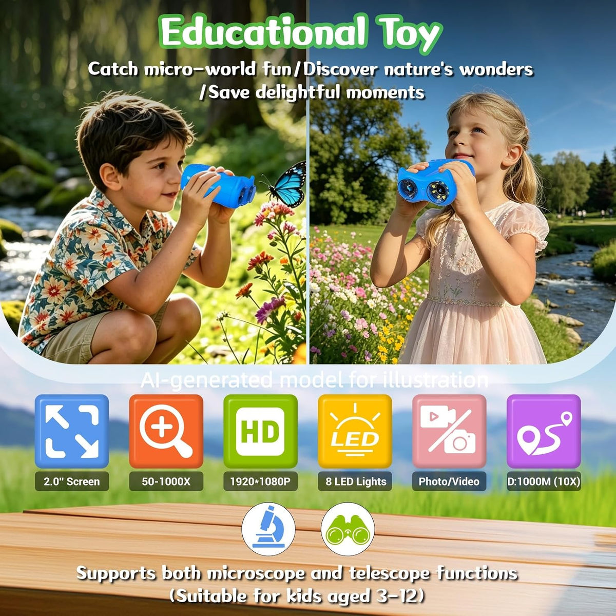 Microscopio y telescopio 2 en 1 para niños, juguete educativo STEM
