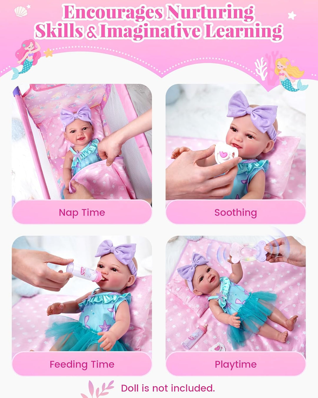 BABESIDE Juego de cuna de muñeca de bebé con ropa de cama y accesor...