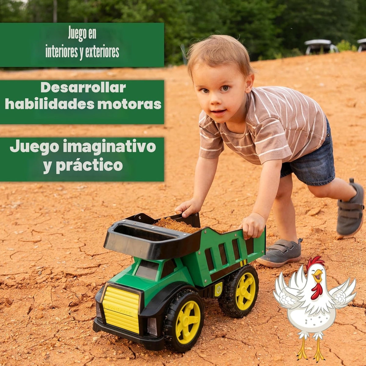 John Deere Camión volquete de acero de 16 pulgadas, luces y sonidos...
