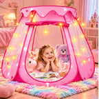 Princess Castle - Tienda de campaña desplegable para niñas con alfombra arcoíris y luces de estrella
