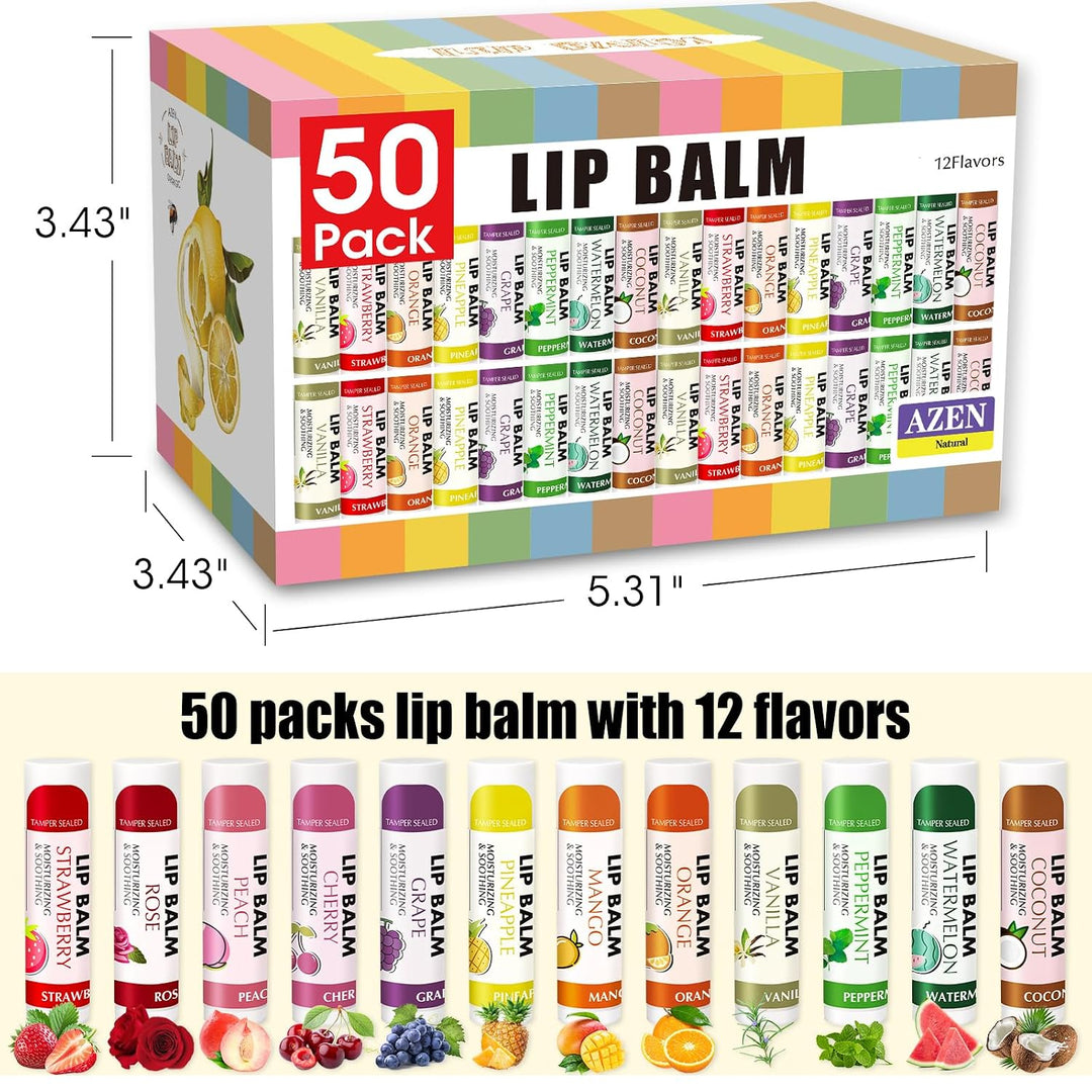 AZEN Paquete de 50 bálsamos labiales a granel, bálsamos labiales hi...