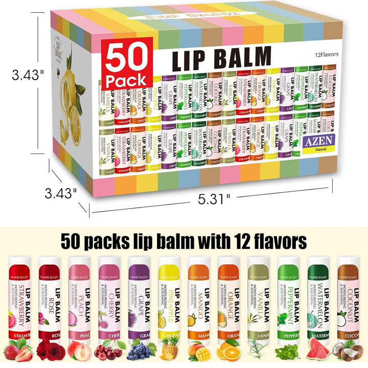 AZEN Paquete de 50 bálsamos labiales a granel, bálsamos labiales hi...