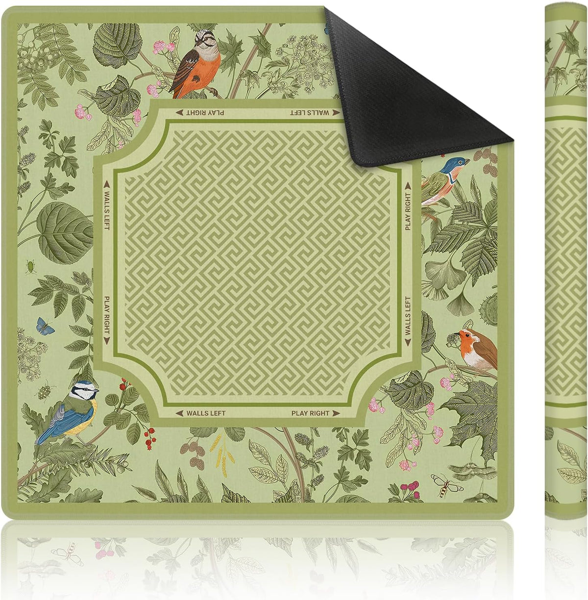 Cottagecore - Tapete de Mahjong verde de 31.5 x 31.5 pulgadas, diseño botánico floral con pájaros, antideslizante, reducción de ruido, tapete de mesa para mah jong americano, juegos de mesa de