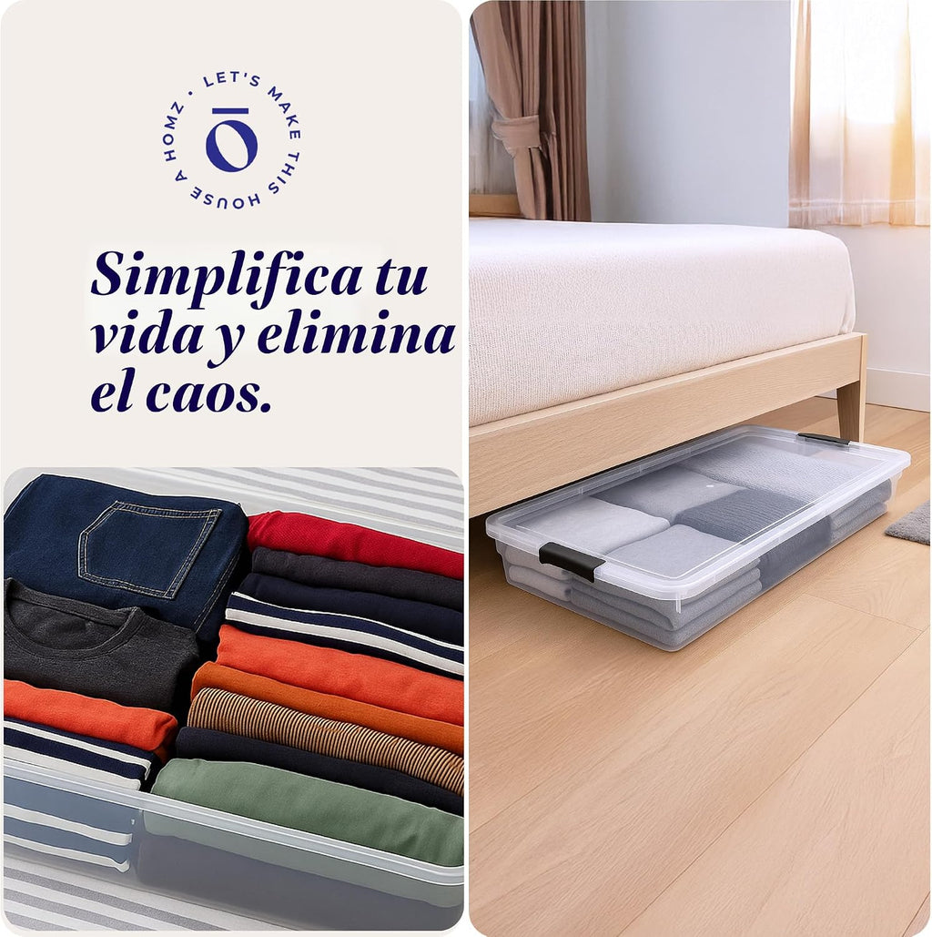 HOMZ - Contenedor de plástico transparente para guardar debajo de la cama