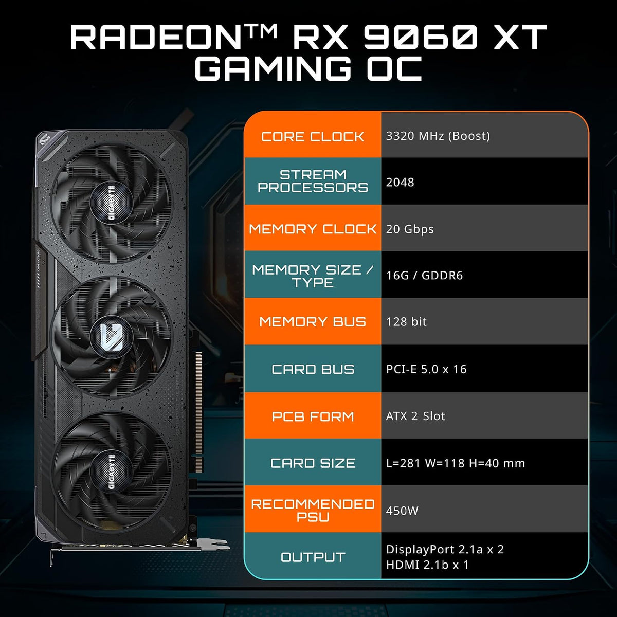 GIGABYTE Radeon RX 9060 XT Gaming OC 16G, tarjeta gráfica, PCIe 5.0...