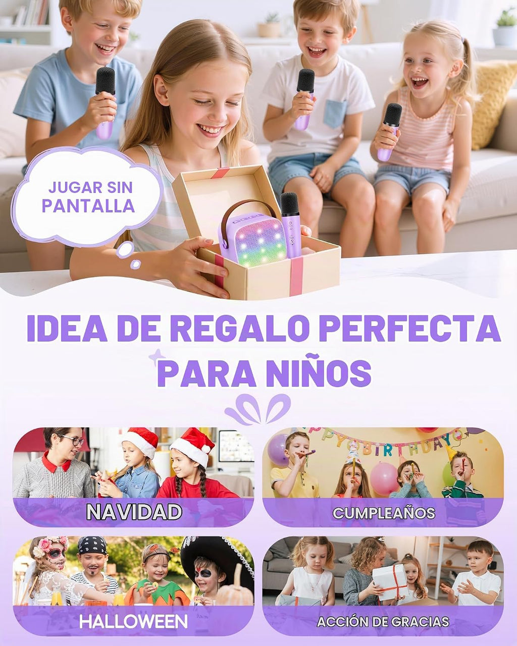 YLL Mini máquina de karaoke con 4 micrófonos inalámbricos, regalos para