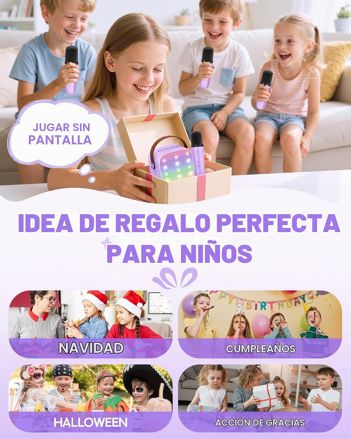 YLL Mini máquina de karaoke con 4 micrófonos inalámbricos, regalos para