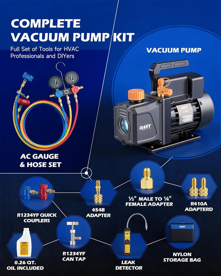 Orion Motor Tech R1234yf Bomba de vacío de AC y juego de manómetros...