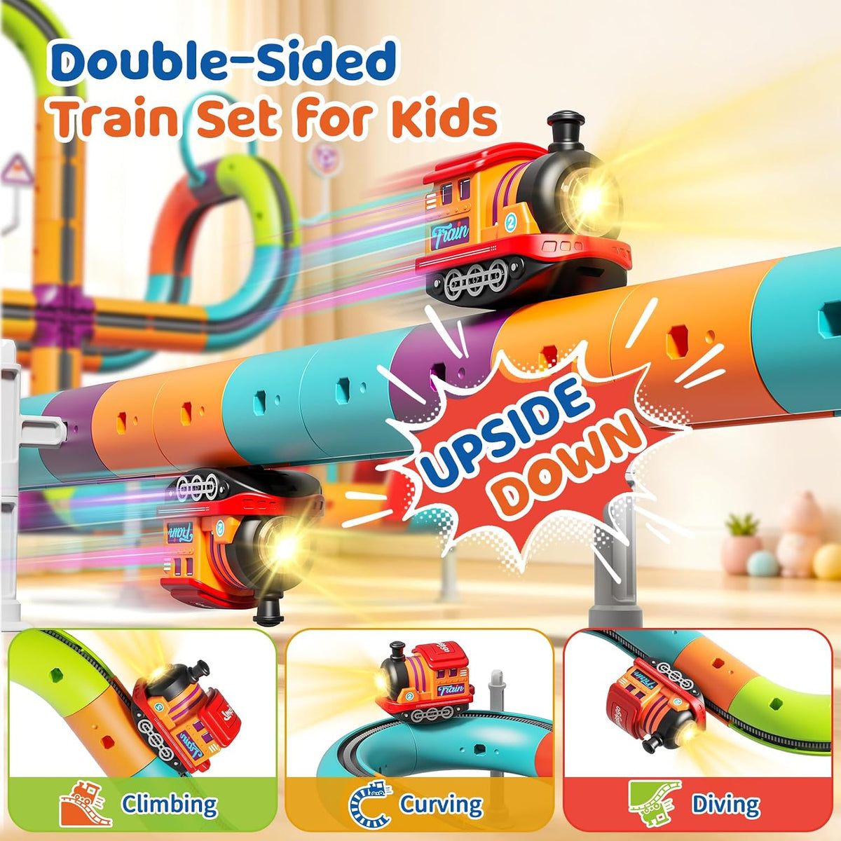 Juego de tren eléctrico para niños de 8 a 12 años, pista de cubo de
