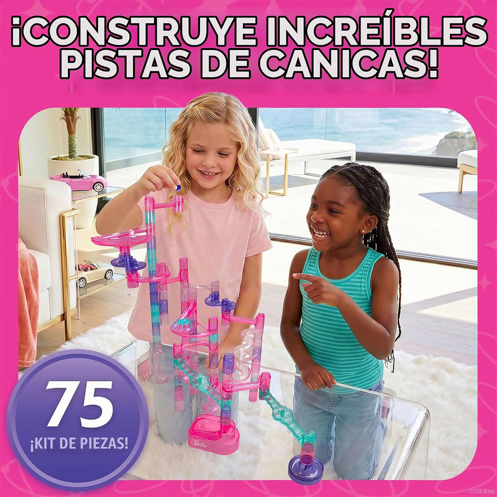 Barbie Sparkle Marble Run - Juego de construcción con 10 canicas para niños
