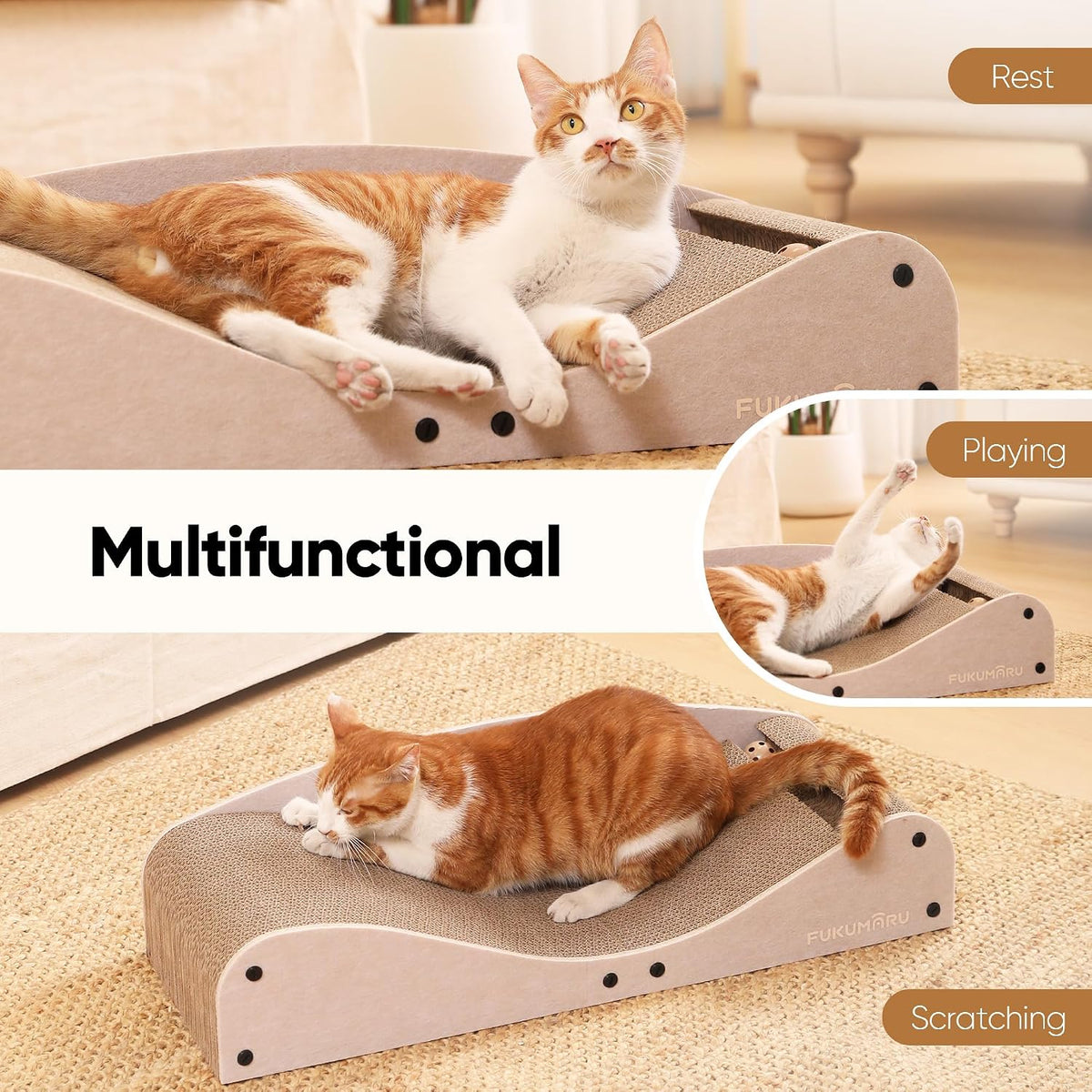 FUKUMARU Cama rascador de cartón para gatos, almohadilla extra grande de