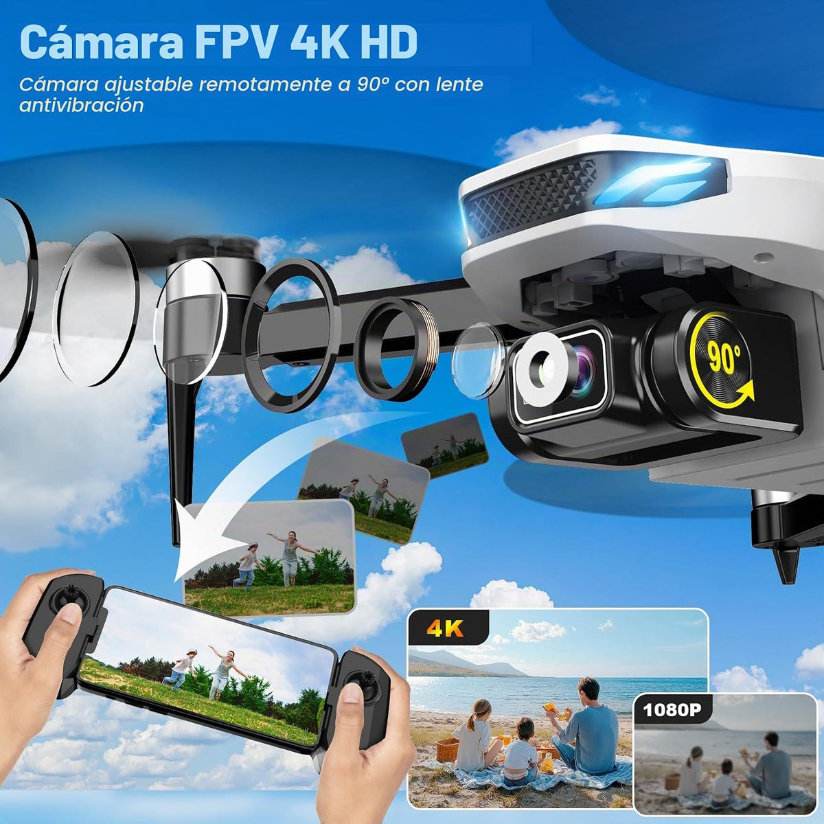 Drones con cámara para adultos 4K, dron GPS con retorno automático, sígueme, vuelo circular, vuelo de punto de referencia, flujo óptico, motor sin escobillas, transmisión 5G plegable FPV Quadcopter de