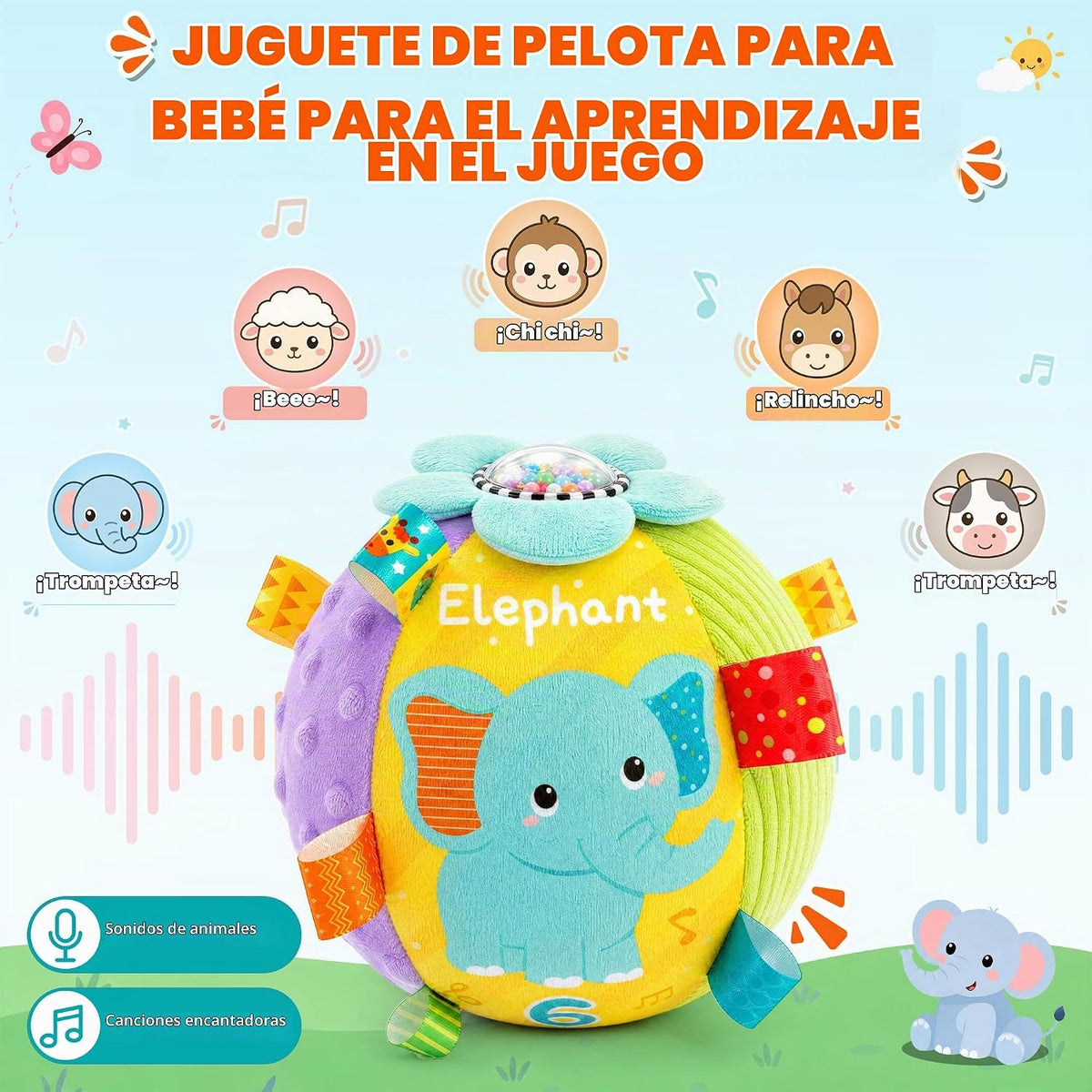 Juguetes para bebés de 6 a 12 meses, juguete sensorial con sonidos y