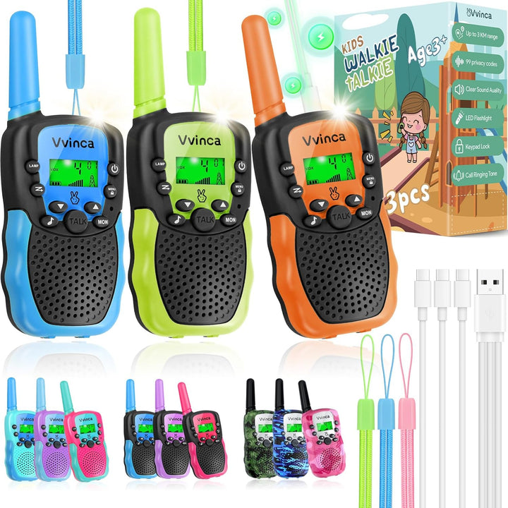 Vvinca Walkie Talkies para niños recargables paquete de 3, juguetes...