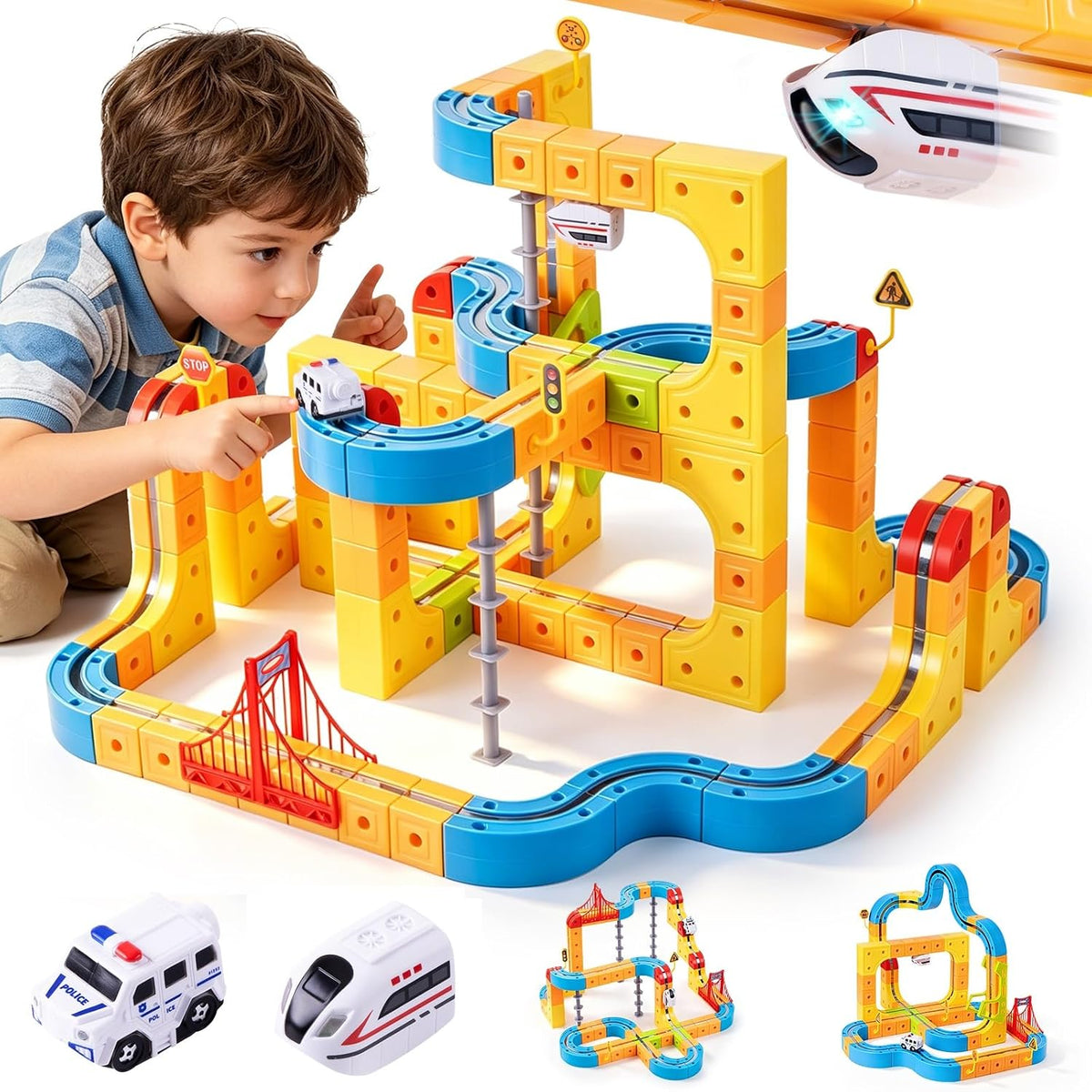 Gofunly Electric Train Set para Kids: 159 Pcs 3D Flexible Race Track Kit
