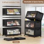 BROVIEW Contenedores de almacenamiento apilables extra grandes de 255 galones/1020 cuartos de galón con tapas y ruedas, paquete de 3, color negro