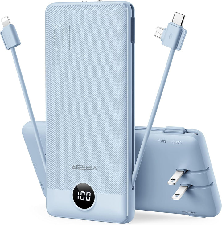 VEGER Cargador portátil para iPhone con cables integrados y enchufe...