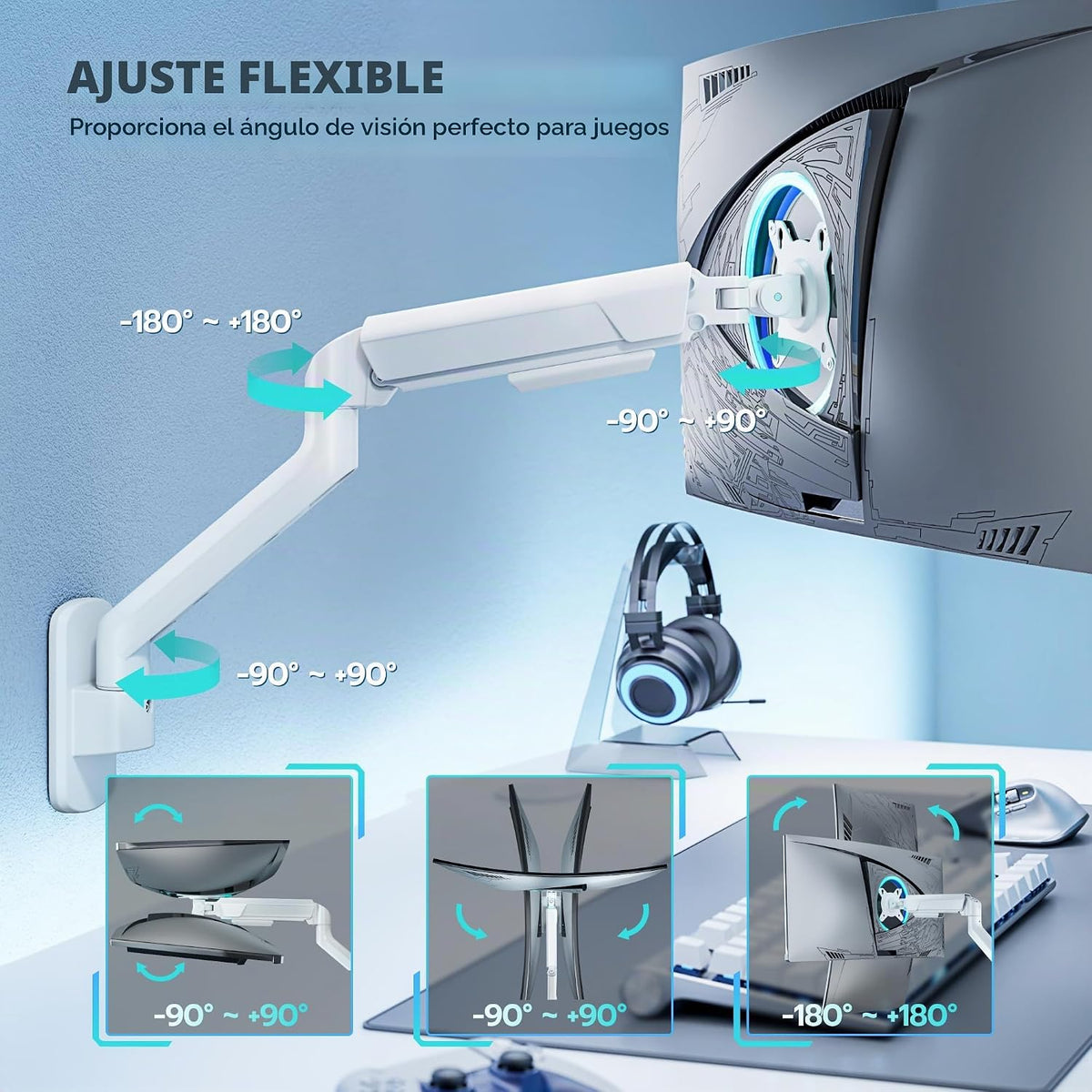 ARES WING Soporte de pared para monitor único ultraancho de 17-40 pulgadas