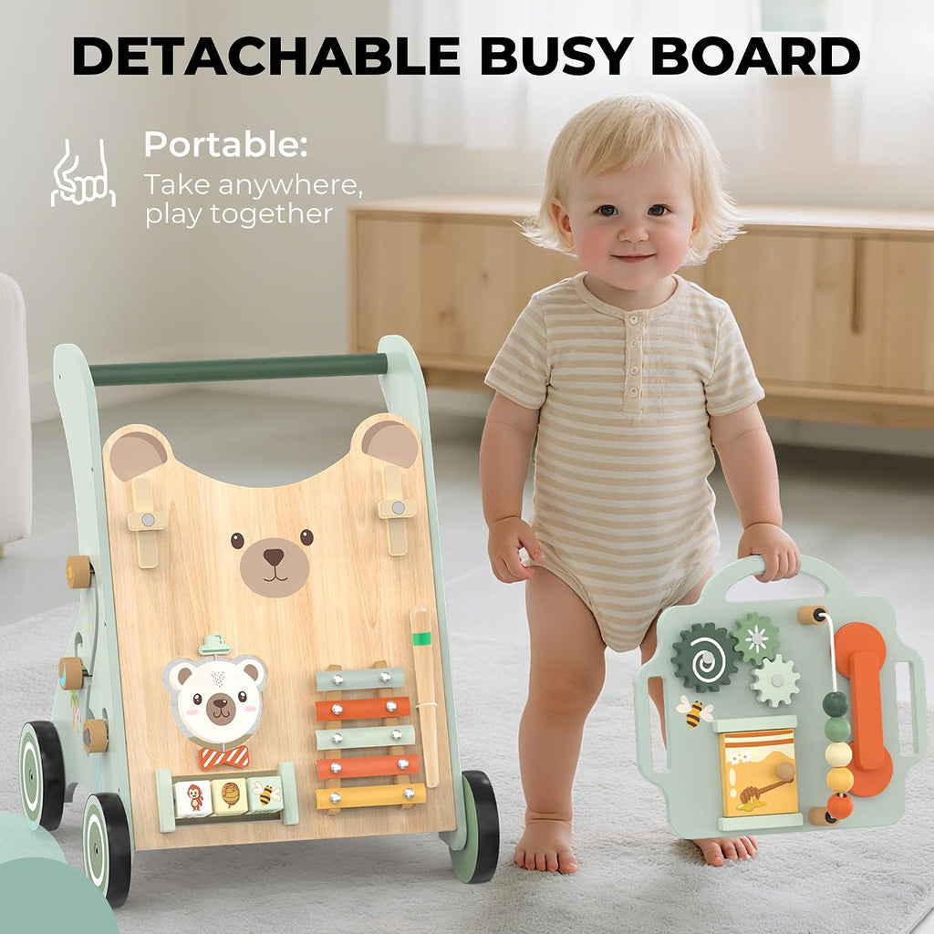 WOODMAM - Andador de empuje para bebés, juguete de aprendizaje de madera para estar sentado a pie para 12 meses