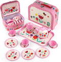 D-FantiX Juego de té para niñas pequeñas, 15 piezas, juego de té de lata