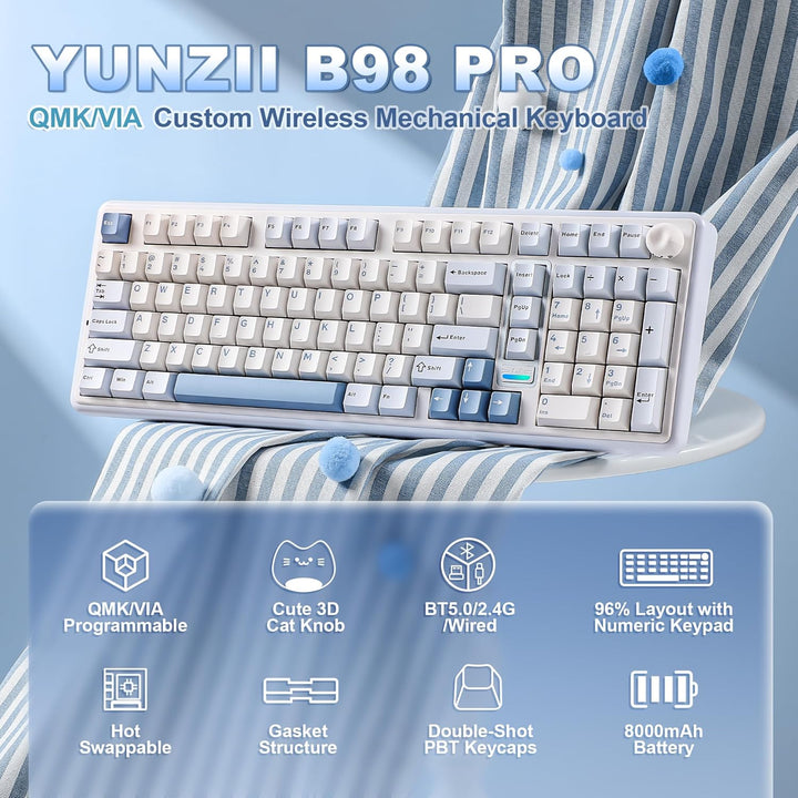 YUNZII B98 PRO QMK\/VIA Wireless Mechanical Gaming Keyboard, 96% La...