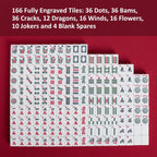 American Mahjong Set, juego de azulejos Mahjong, bolsa roja, 166 azulejos blancos, 4 bastidores todo en uno (Ma Jong, Mah-Jongg, Majiang)