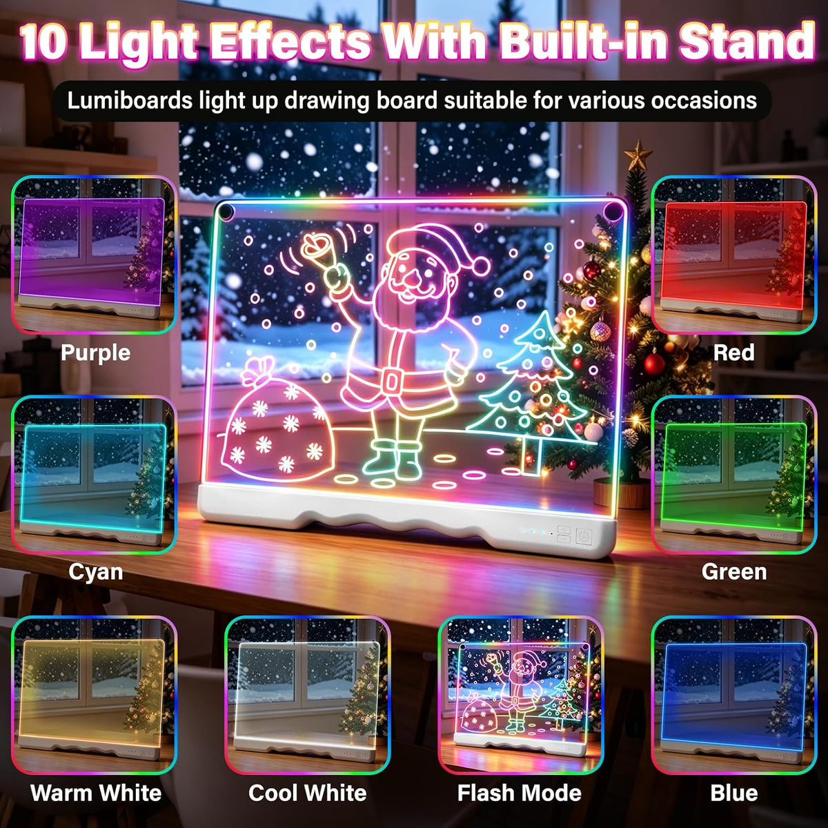 Tablero de dibujo LED recargable de 16 pulgadas para niños, tableta de dibujo con 7 colores y modos dinámicos, tablero de notas LED acrílico de borrado en seco, regalos para niños para Pascua