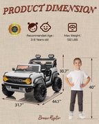 First Ride On - Coche de juguete con licencia Ford Bronco Raptor de 24 V y 2 plazas para niños, coche eléctrico con batería, control remoto con luces LED, música, alta y baja velocidad (24 V, blanco)