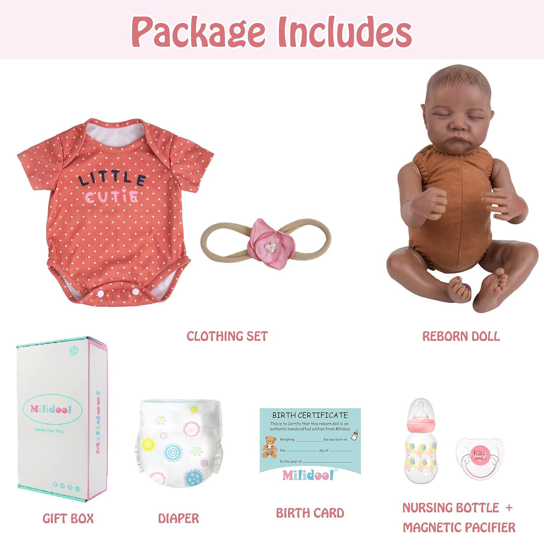 Milidool Muñeca Reborn Baby Girl de 18 pulgadas, realista, afroamer...