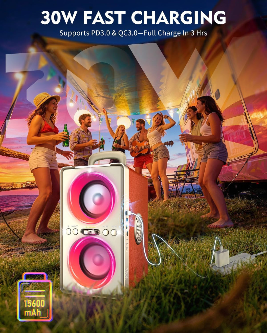 YIER Altavoz Bluetooth, altavoz de fiesta de pico de 240 W con grav...