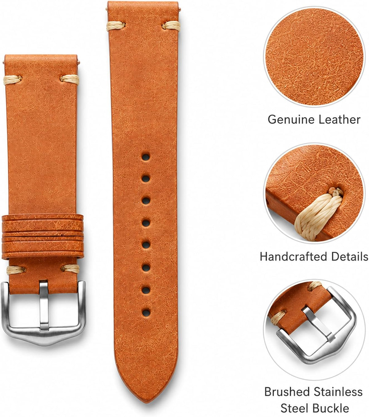 Correa de reloj de cuero para hombres y mujeres, correa de reloj de cuero de liberación rápida con correa de cuero de reloj de hebilla de plata, 0.709 in/0.787 in/0.866 in correa de reloj