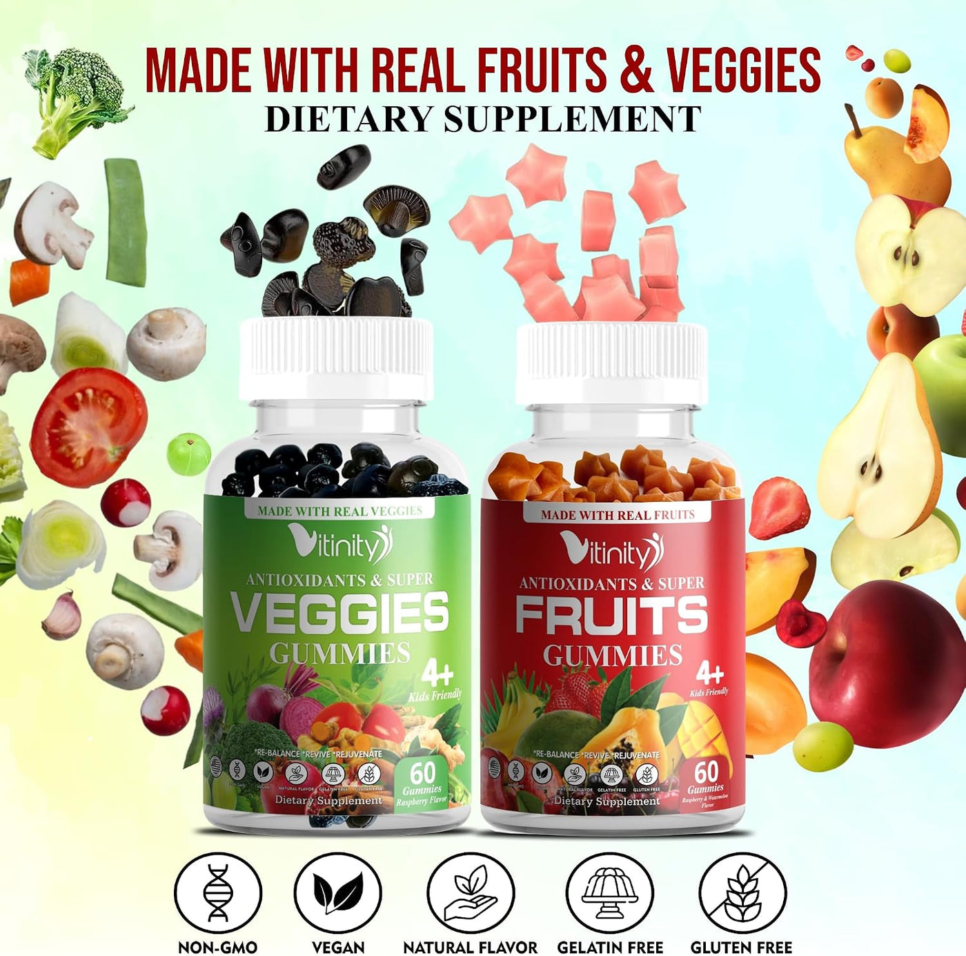 VITINITY Hecho con frutas reales y gomitas vegetales reales, suplem...