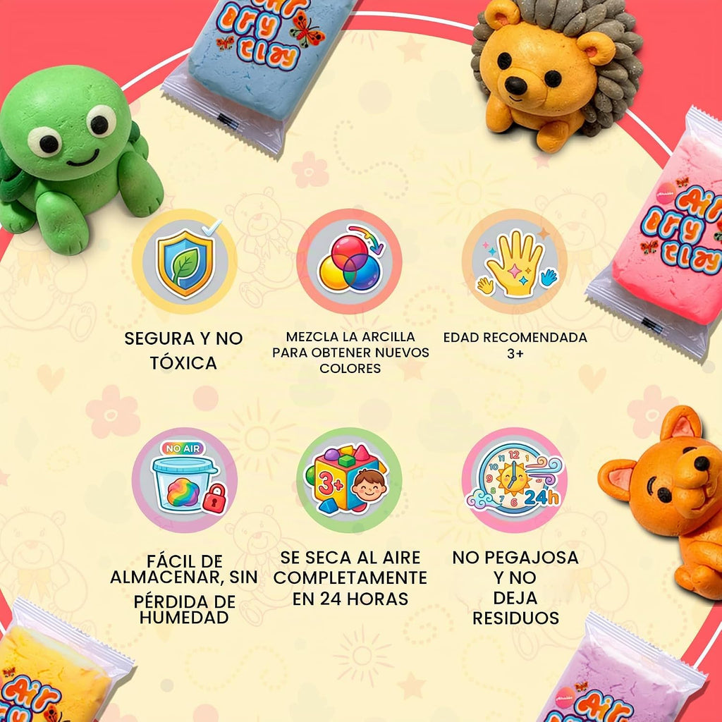 Arcilla seca al aire para niños, kit de arcilla suave de 108 colores, no tóxico, modelo de bricolaje de arte y manualidades juguetes con herramientas de escultura, kit de manualidades pintable