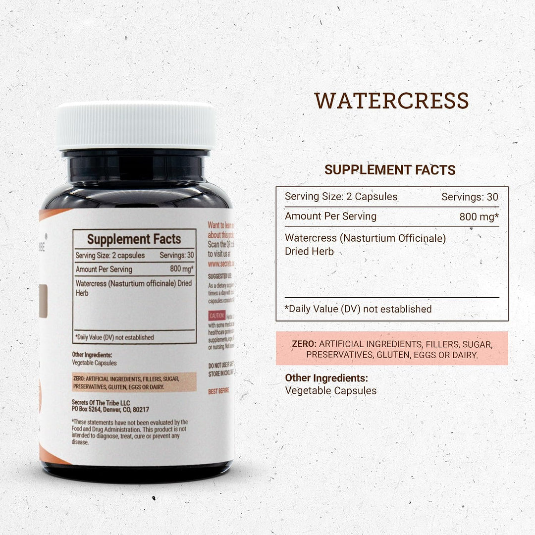 Secretos de la Tribu Berro 60 Cápsulas, 800 mg, Berro (Nasturtium O...