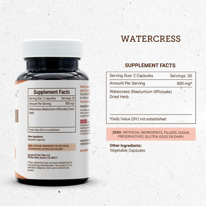 Secretos de la Tribu Berro 60 Cápsulas, 800 mg, Berro (Nasturtium O...