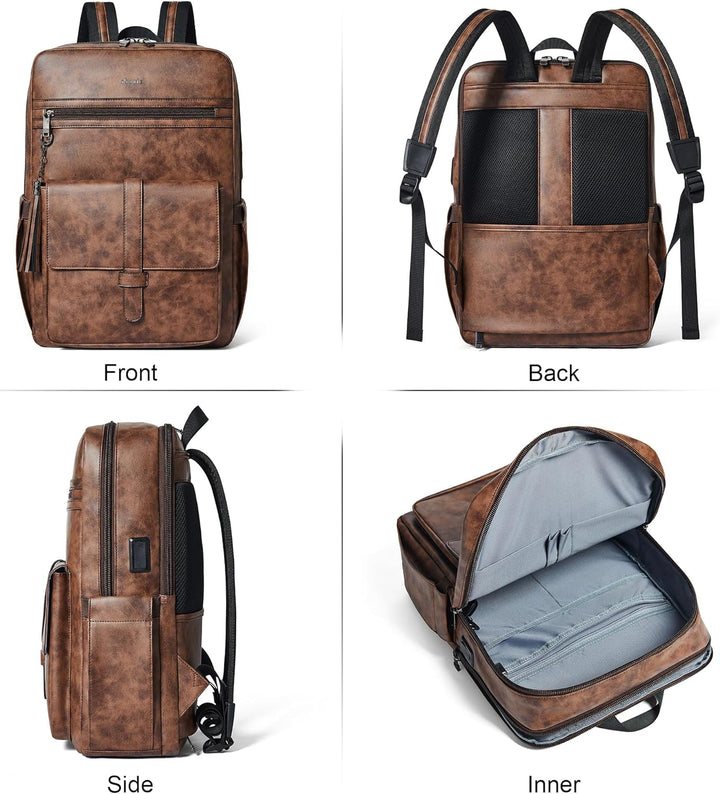 Shrrie Mochila para portátil de cuero vegano de 16 pulgadas con car...