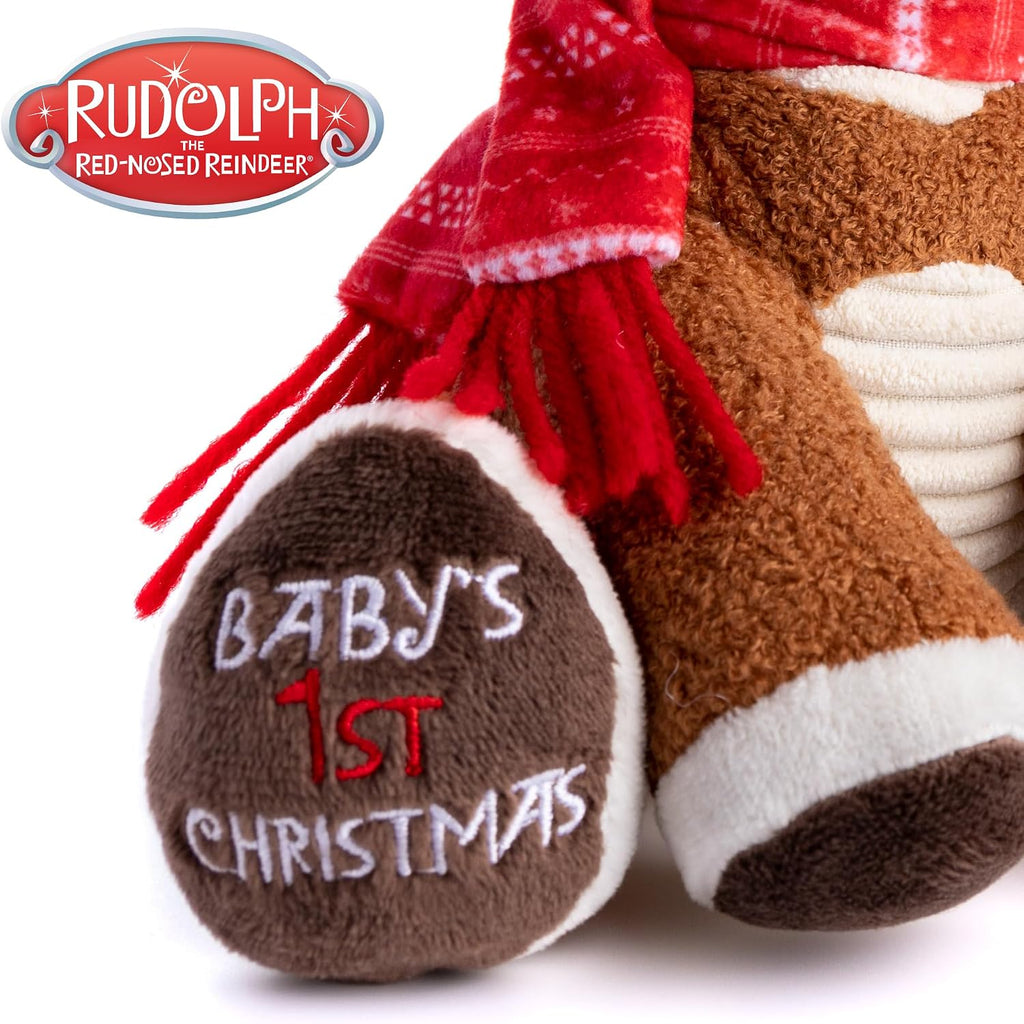 KIDS PREFERRED Santa Claus Rudolph, el reno de nariz roja, animal de peluche musical, la primera Navidad del bebé, 8 pulgadas