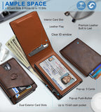 Cartera para hombre, tarjetero desplegable delgado con bloqueo RFID, billetera plegable minimalista con 9 ranuras para tarjetas, ventana de identificación y bolsillo para efectivo, funda de